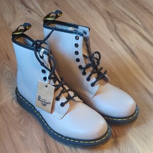 Dr. Martens Beige and Black Combat Boots